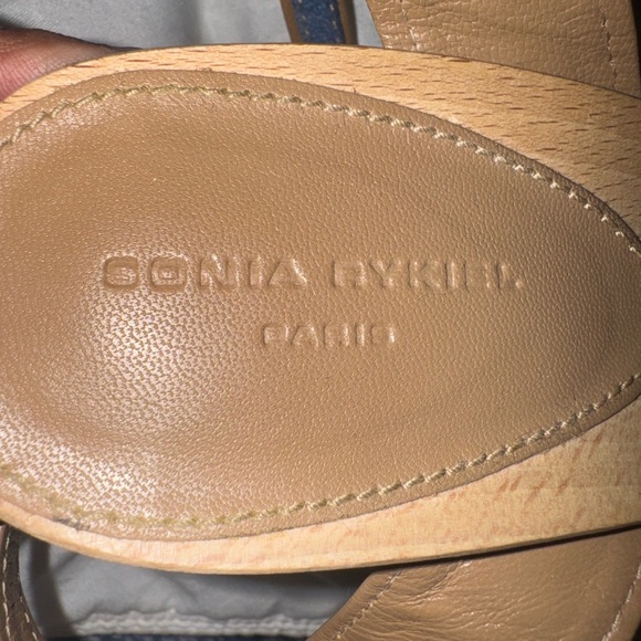 Sonia Rykiel Blue and Tan Studded Mules - Picture 2 of 2